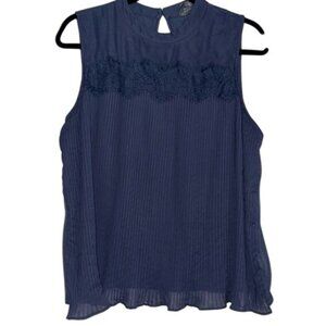 Lauren Conrad Sleeveless Blouse XL Womens Blue Textured Lace Top